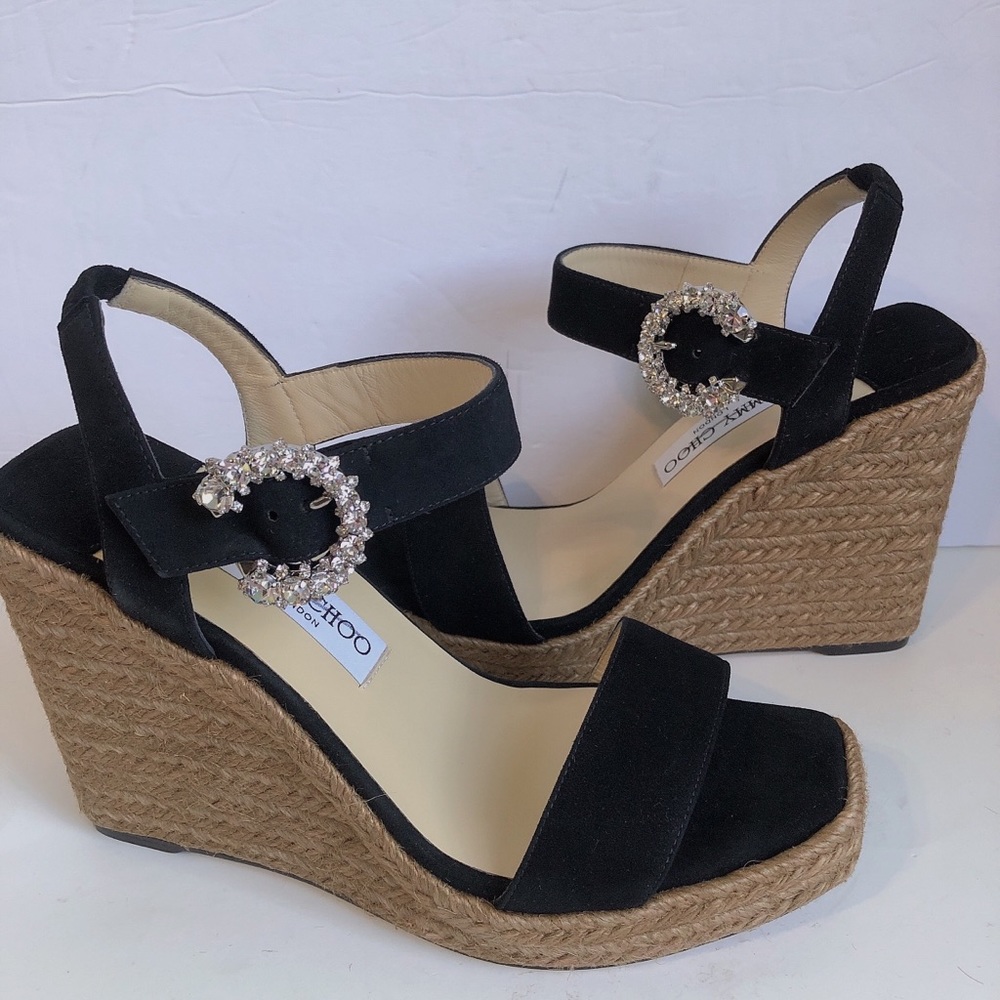 Jimmy Choo Mirabelle Crystal-Buckle Wedge Sandals